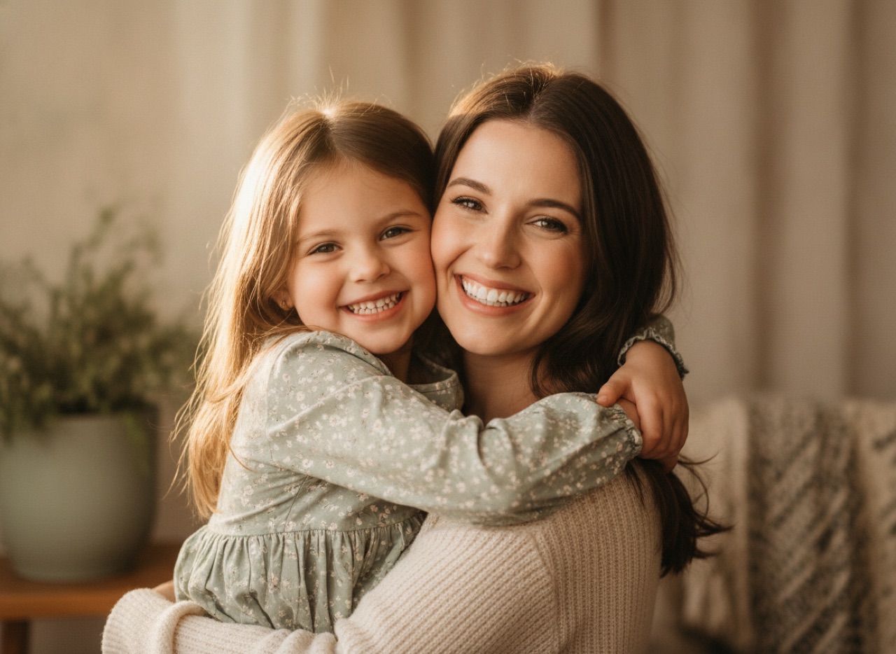 Madre e hija sonriendo juntas